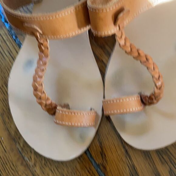 Ancient Greek wood wedge leather sandals size 5.5 - Picture 4 of 8